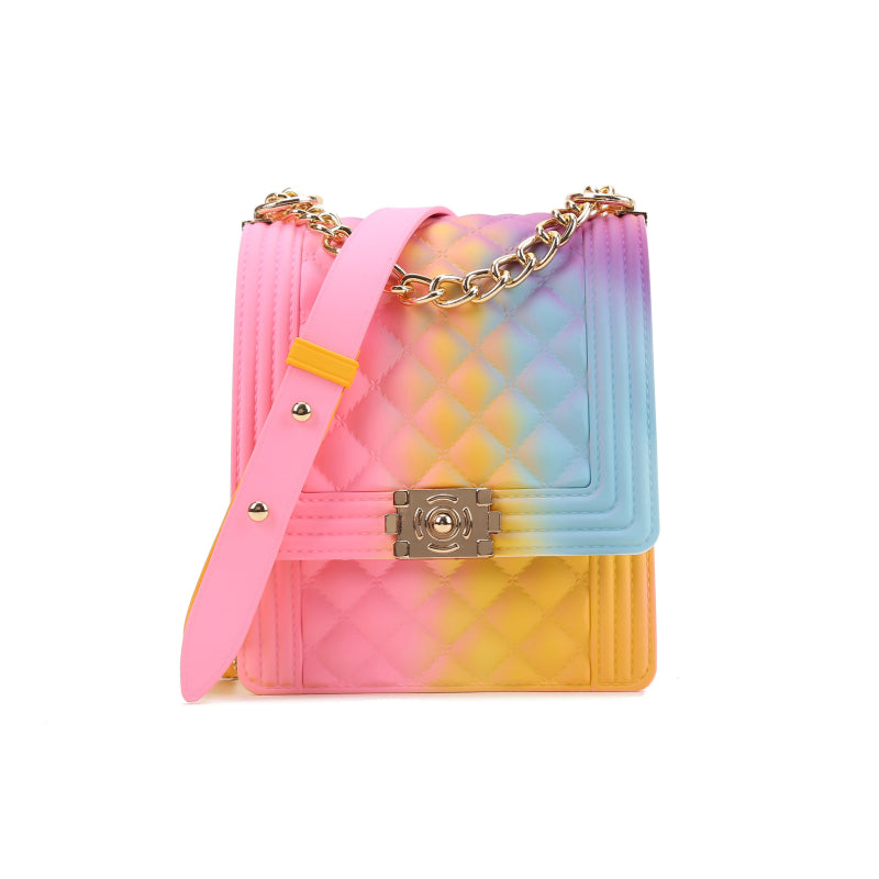 Women Fashion Gradient Color Metal Chain Crossbody Jelly Mini Bag