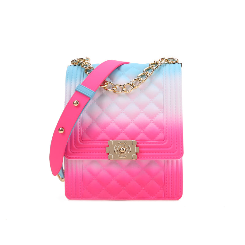 Women Fashion Gradient Color Metal Chain Crossbody Jelly Mini Bag