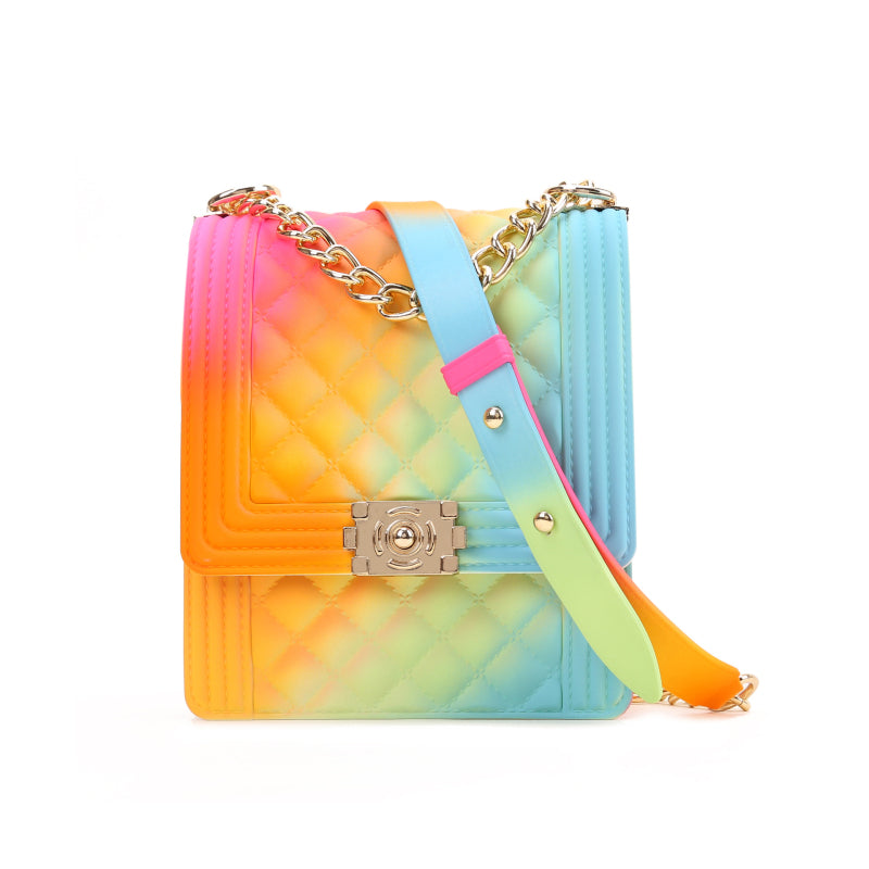 Women Fashion Gradient Color Metal Chain Crossbody Jelly Mini Bag