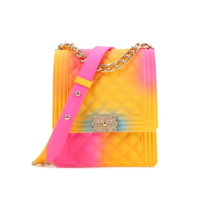 Women Fashion Gradient Color Metal Chain Crossbody Jelly Mini Bag
