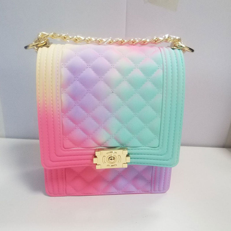 Women Fashion Gradient Color Metal Chain Crossbody Jelly Mini Bag