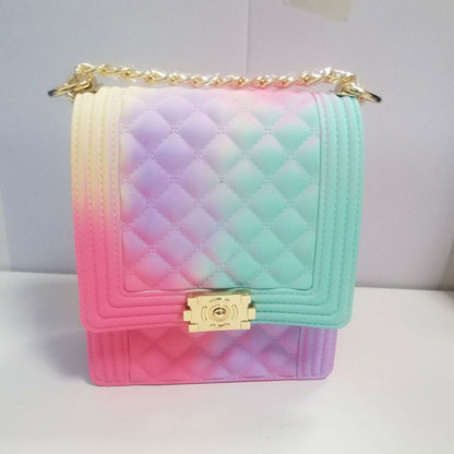 Women Fashion Gradient Color Metal Chain Crossbody Jelly Mini Bag