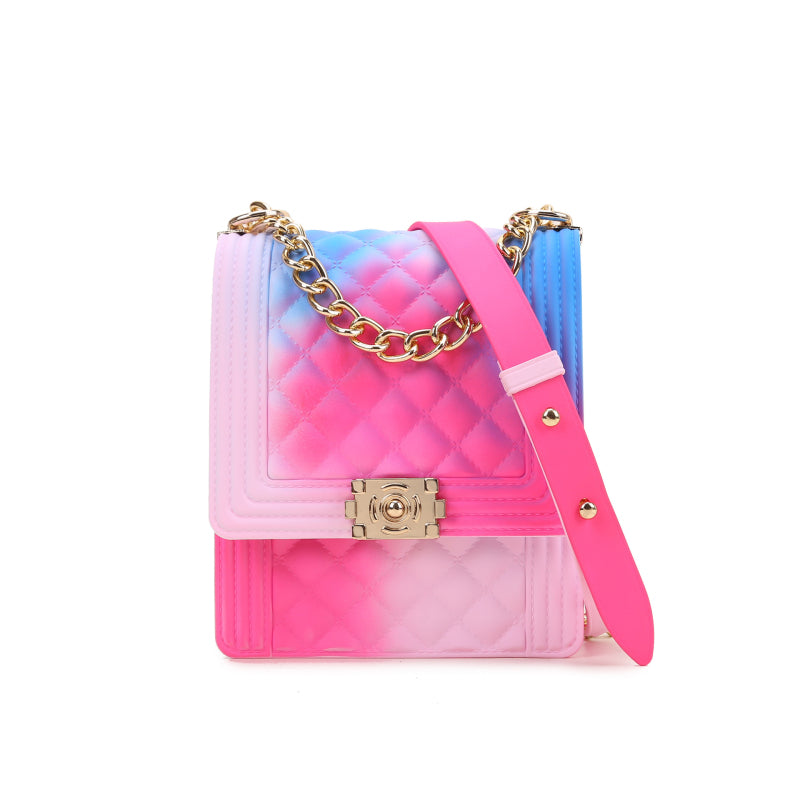 Women Fashion Gradient Color Metal Chain Crossbody Jelly Mini Bag