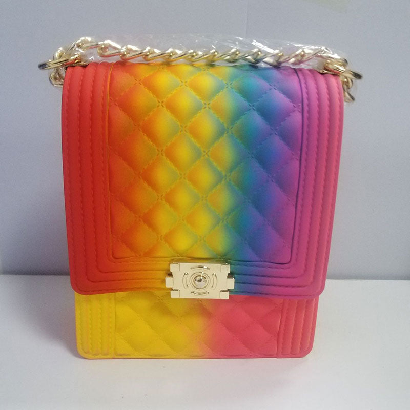 Women Fashion Gradient Color Metal Chain Crossbody Jelly Mini Bag