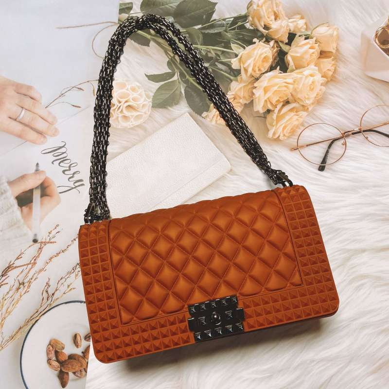 25*9*15cm Women Fashion Metal Chain Rhombus Pattern Square Bag