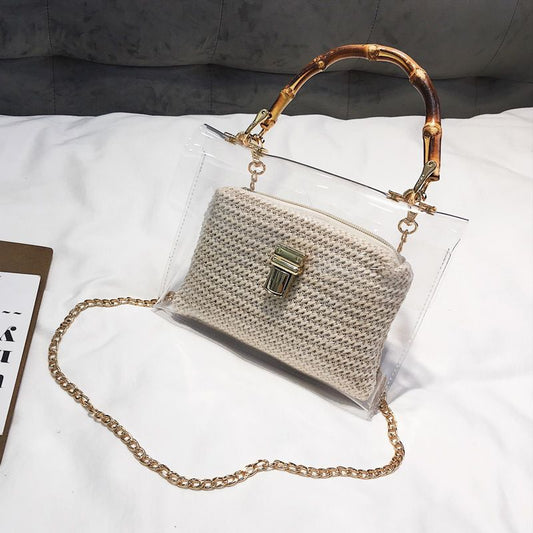 Fashion Woven Clear PVC Chain Crossbody Bag