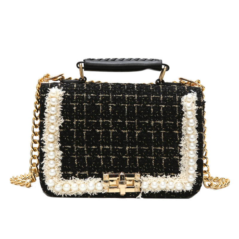 Women Fashion Pearl Decoration Elegant Chain Square Bag