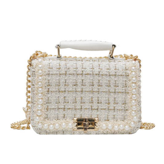 Women Fashion Pearl Decoration Elegant Chain Square Bag