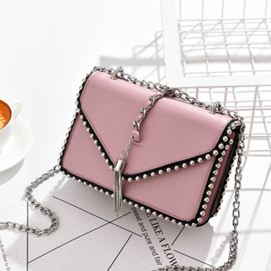 Women Fashion Metal Chain Rivet Design Crossbody Bag