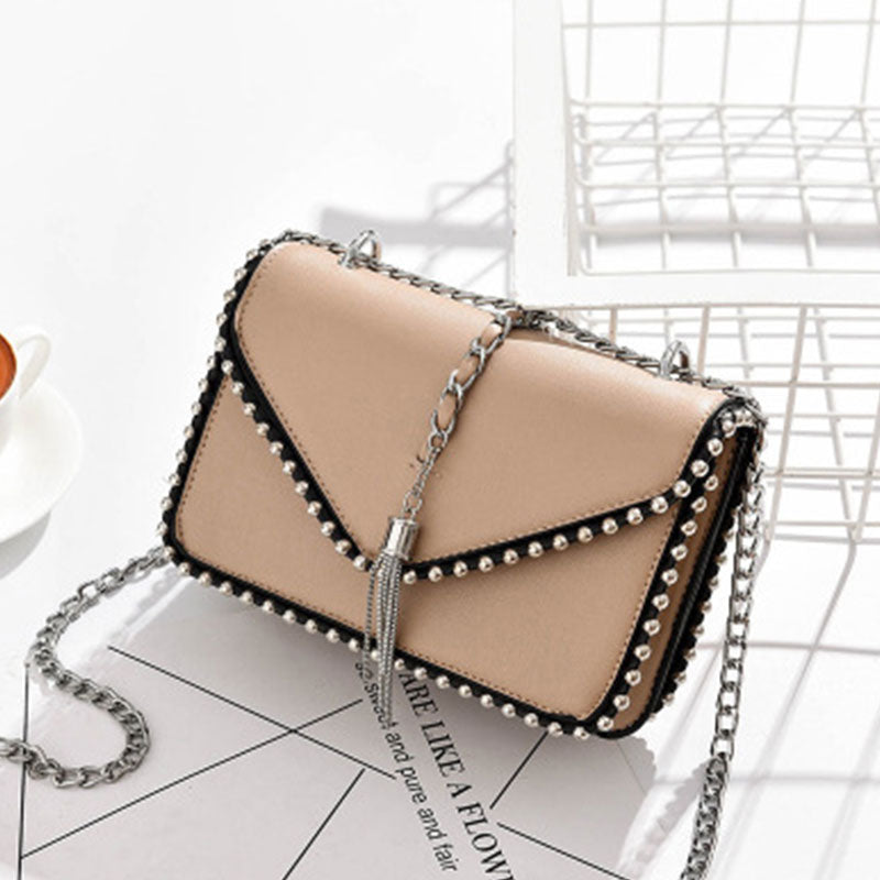 Women Fashion Metal Chain Rivet Design Crossbody Bag
