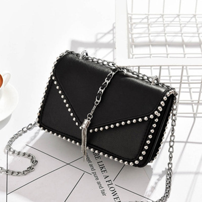 Women Fashion Metal Chain Rivet Design Crossbody Bag