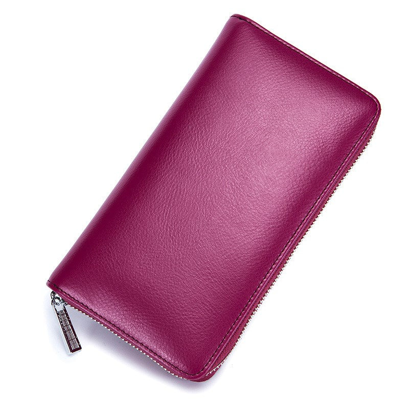 Leather Solid Color Long Zipper Magnetic Purse