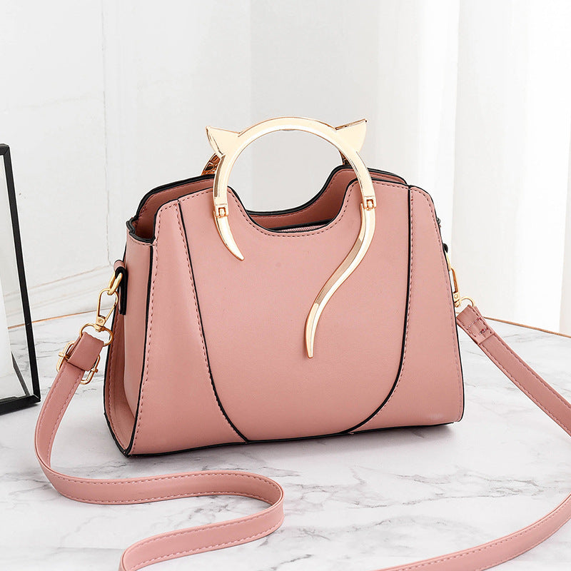 Woman Fashion Solid Color Unique Metal Handle Shoulder Bags