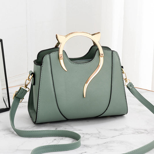 Woman Fashion Solid Color Unique Metal Handle Shoulder Bags