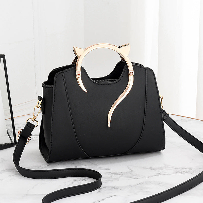 Woman Fashion Solid Color Unique Metal Handle Shoulder Bags