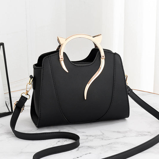 Woman Fashion Solid Color Unique Metal Handle Shoulder Bags