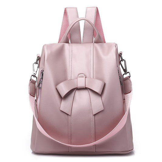 Women Fashion Solid Color Bow Decor PU Backpacks