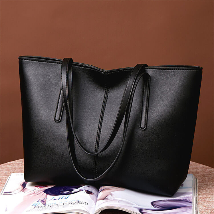 Women Solid Color Large Capacity PU Handle Bag
