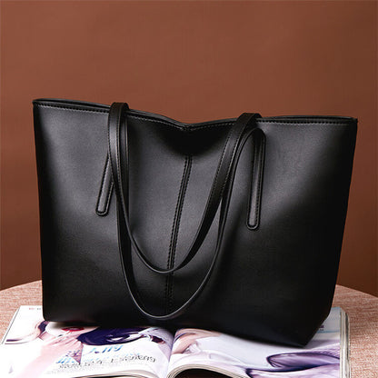 Women Solid Color Large Capacity PU Handle Bag