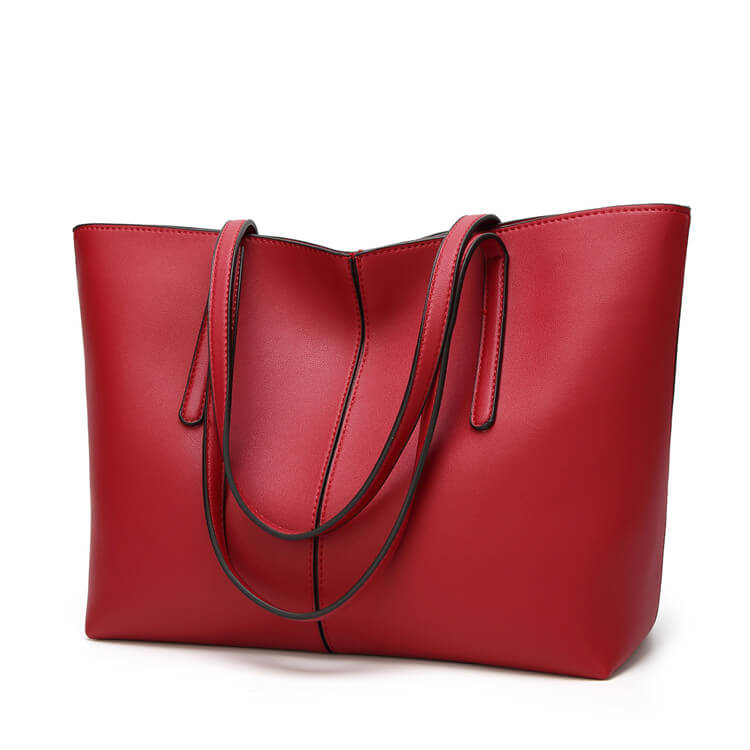 Women Solid Color Large Capacity PU Handle Bag