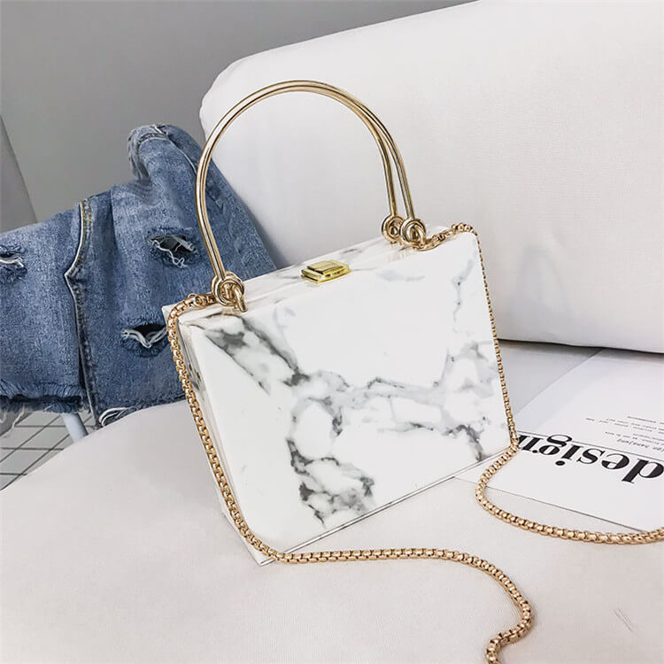 Women Fashion Marble Printing Square Handle Bag