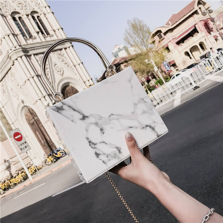Women Fashion Marble Printing Square Handle Bag