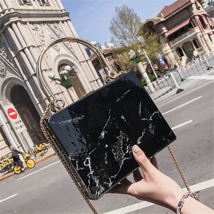 Women Fashion Marble Printing Square Handle Bag