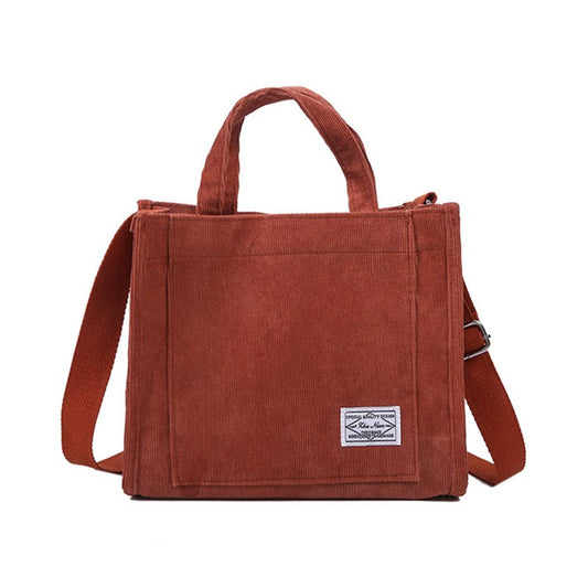 Sac à bandoulière en velours côtelé de couleur unie pour femme 