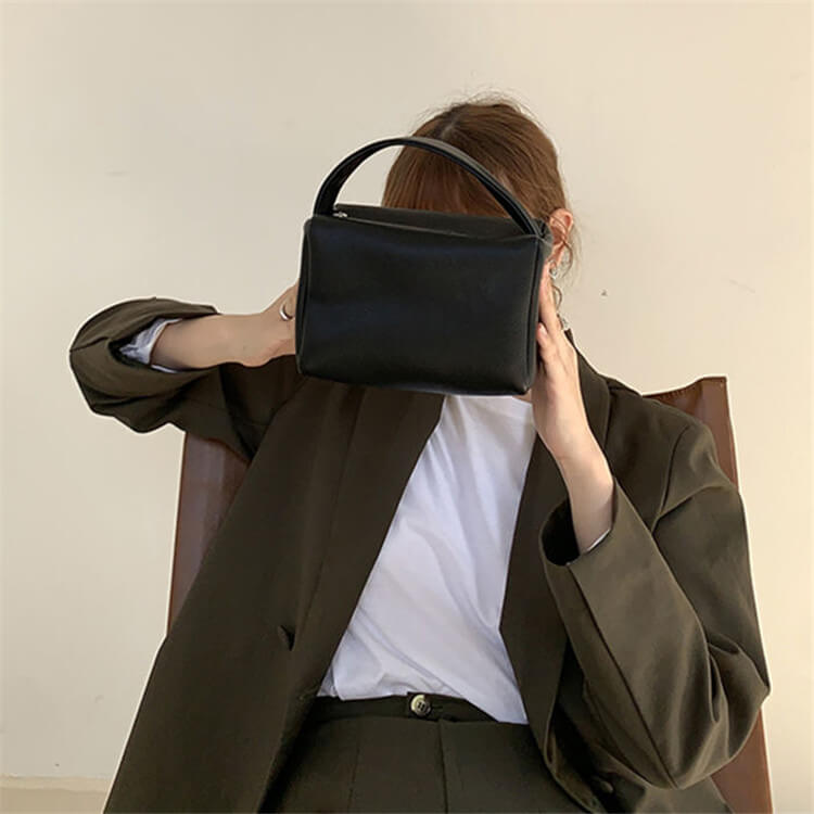 Women Unique Solid Color PU Handle Square Bag