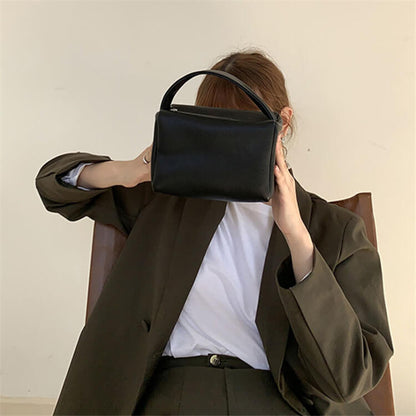 Women Unique Solid Color PU Handle Square Bag