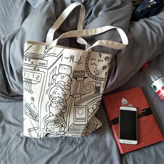Sac à bandoulière en toile imprimé dessin animé pour femme 