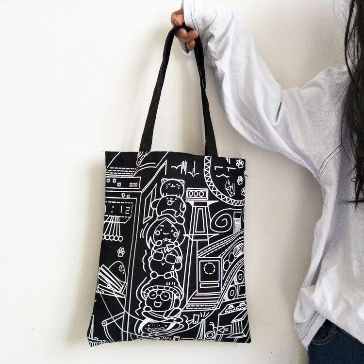 Women Fashion Cartoon Print Canvas Shoulder Bag