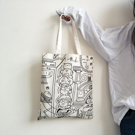 Sac à bandoulière en toile imprimé dessin animé pour femme 