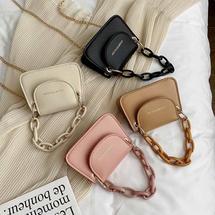 Women Fashion Letter Printed Chain Crossbody Flap Mini Bag