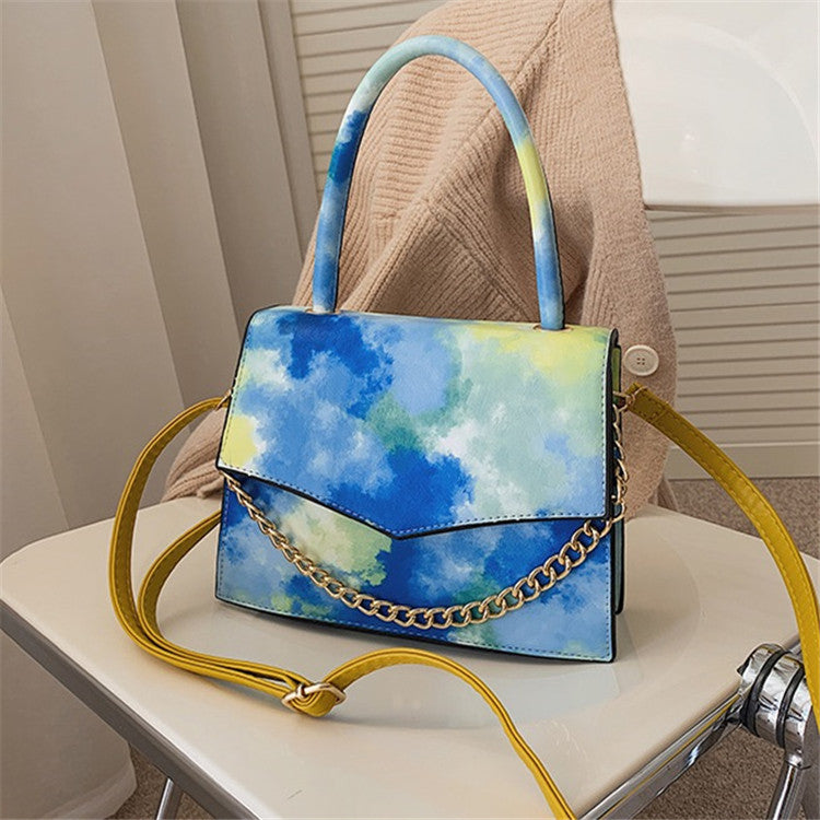 Women Casual Gradient Tie Dye Color Chain Decoration Square Crossbody Bag