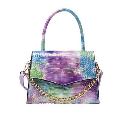 Women Casual Gradient Tie Dye Color Chain Decoration Square Crossbody Bag
