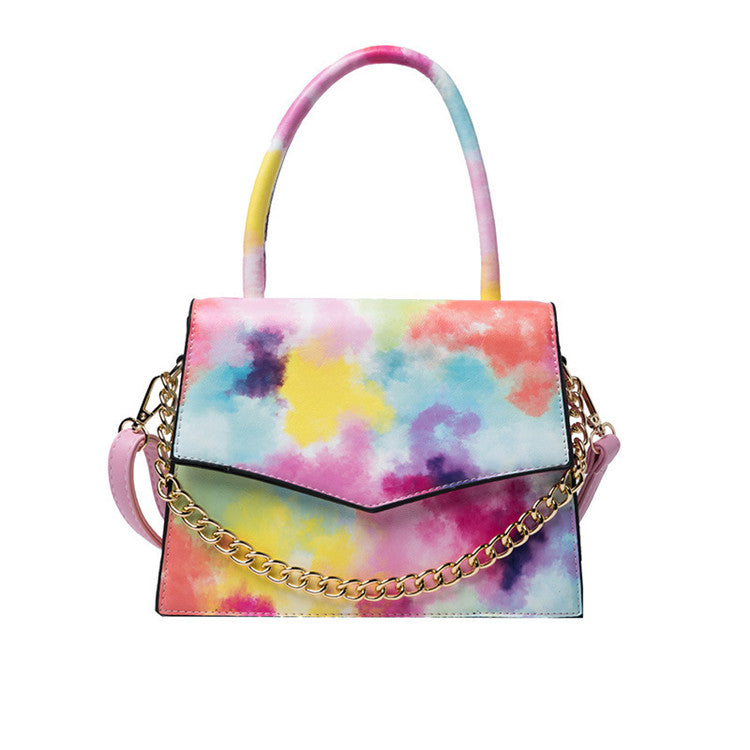 Women Casual Gradient Tie Dye Color Chain Decoration Square Crossbody Bag