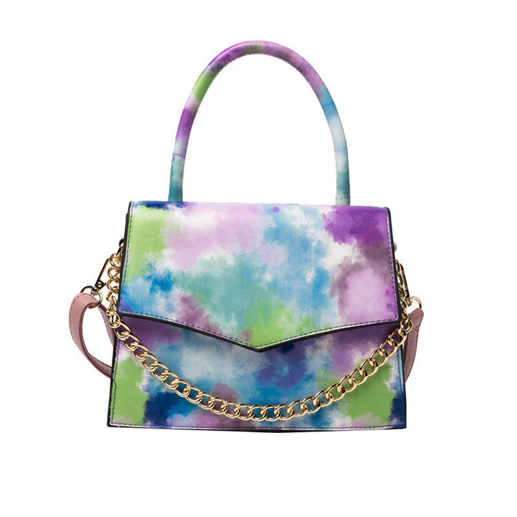 Women Casual Gradient Tie Dye Color Chain Decoration Square Crossbody Bag