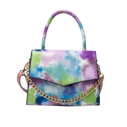 Women Casual Gradient Tie Dye Color Chain Decoration Square Crossbody Bag