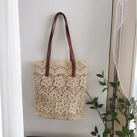 Sac seau grande capacité en dentelle de couleur unie pour femme 