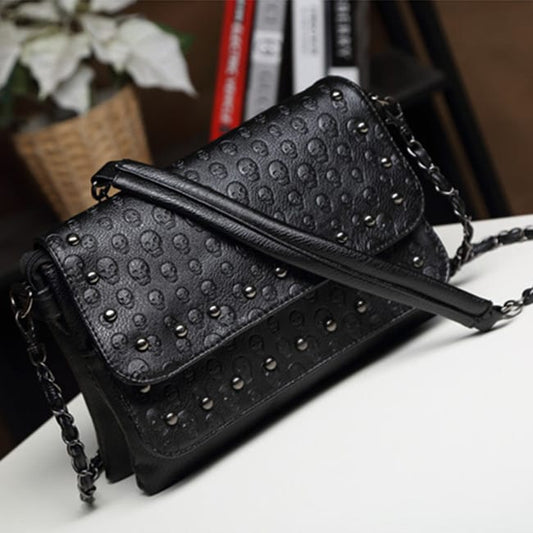 Women Fashion Solid Color Skull Rivet Decoration Crossbody Bag