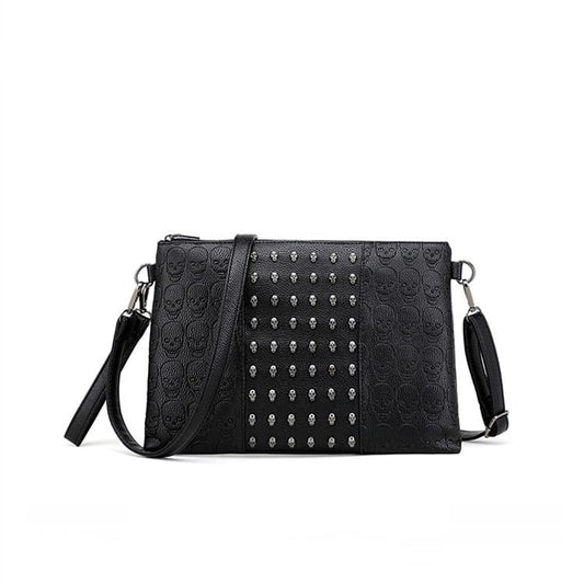 Women Fashion Solid Color Skull Rivet Decoration Crossbody Bag