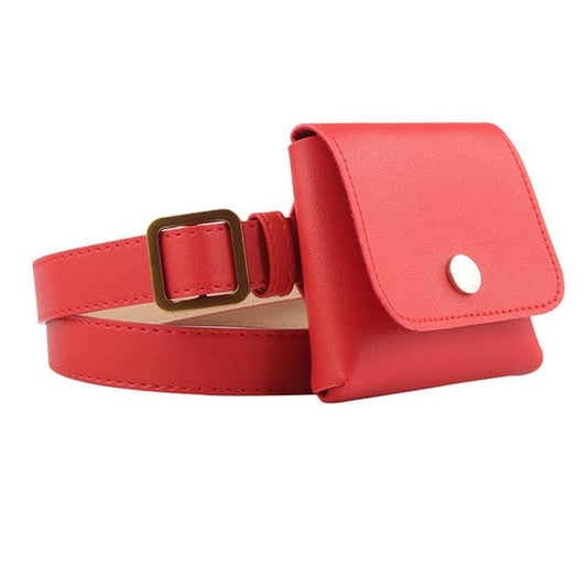 Women Retro Solid Color Center Bar Buckle Waist Bag