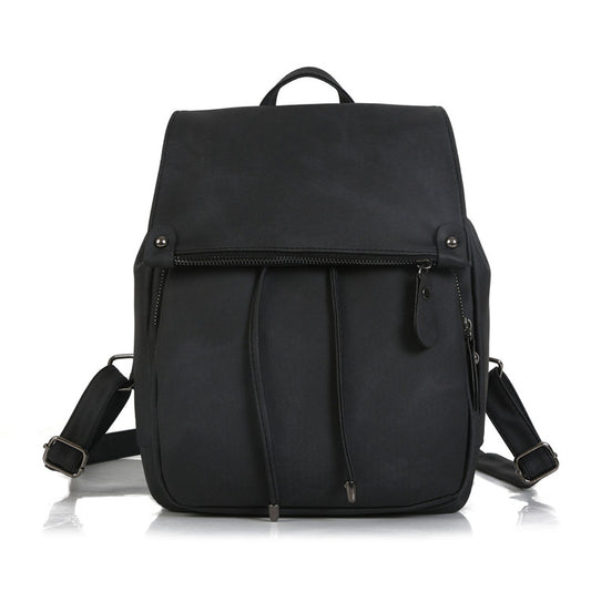 Women Vintage Solid Color Zipper Casual Backpack