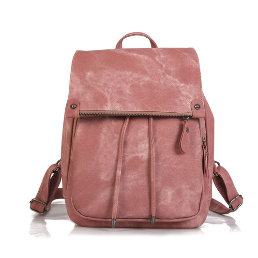 Women Vintage Solid Color Zipper Casual Backpack