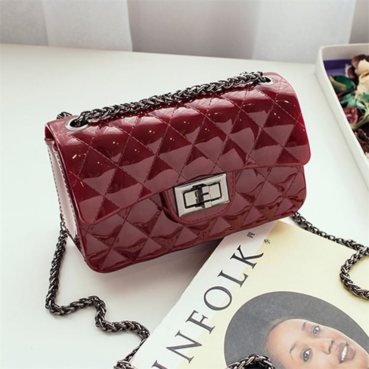 Women Fashion Jelly Color Metal Chain Crossbody Bag