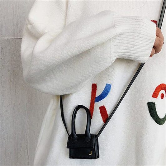 Women Fashion Solid Color Metal Letter Decorative Mini Crossbody Bag