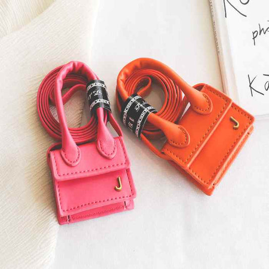 Women Fashion Solid Color Metal Letter Decorative Mini Crossbody Bag