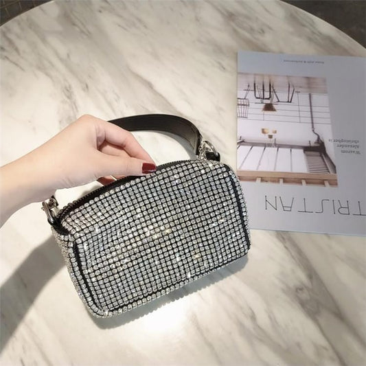 Women Fashion Rhinestone Decorative Small Square Crossbody Bag