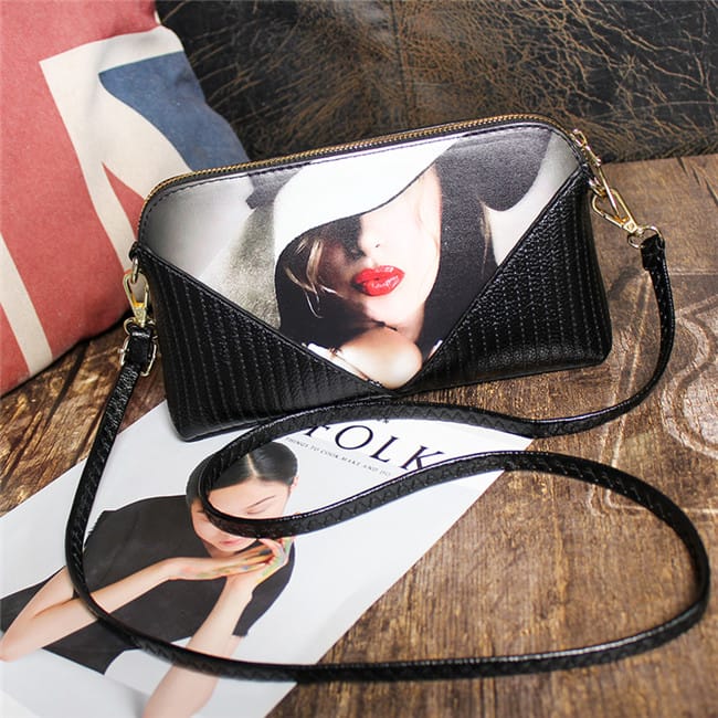 Women Fashion Color Blocking Printed Patchwork Zipper Square Crossbody Bag